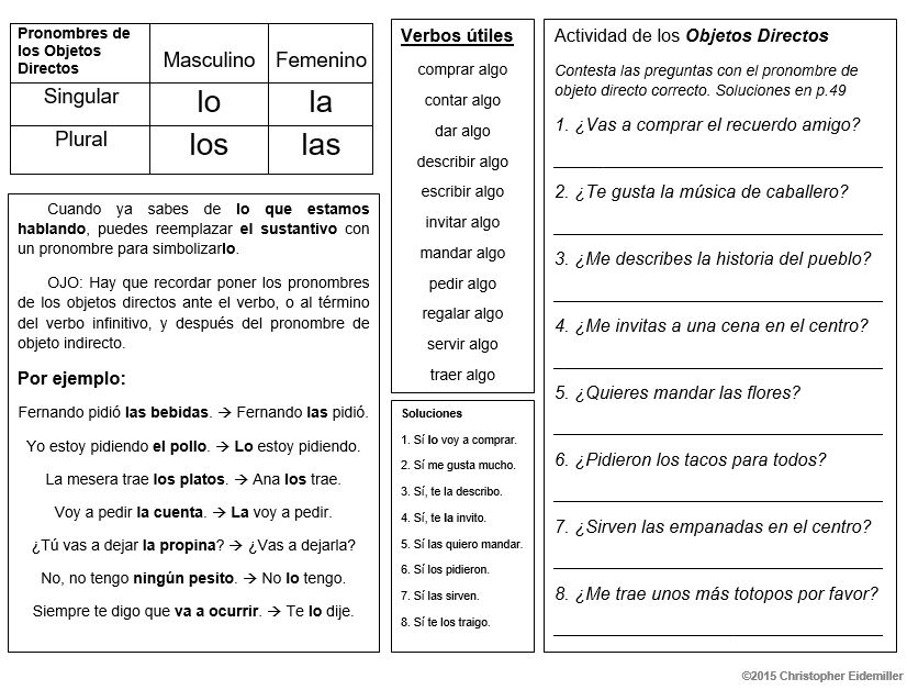 Practice Activity Direct Object Pronouns